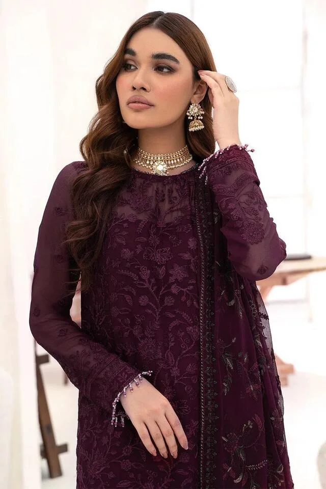 HC-0072 ZARIF Chiffon Embroidered Unstitched 3PC Suit